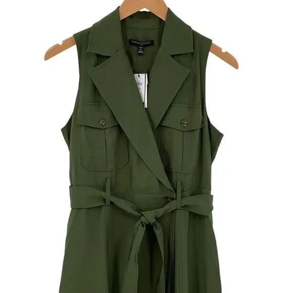 Banana Republic Factory Sleeveless Twill Wrap Maxi Dress Belted Green 6  Petite
